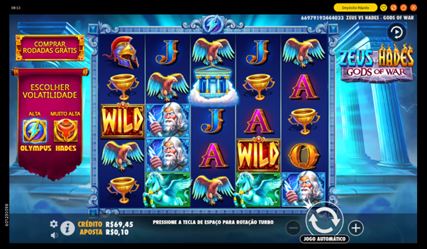 Jogo base no modo Olimpo em Zeus vs Hades.